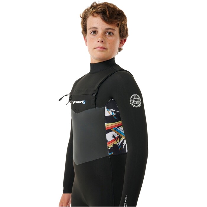 2024 Rip Curl Junior Dawn Patrol 4/3mm Chest Zip Wetsuit 13ZBFS - Black / Multi